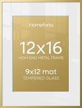 Homeforia 12x16 Gold Picture Frame, High-End Metal, 9x12 Mat, Glass by Homeforia