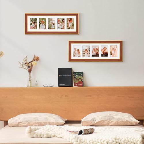 Suede 8x24 Picture Frame Display 5 Opening Picture Frames Collage 4x6 Wall Decor with Mat,Multi Photo Frame for Plexiglass,Wall Decor,1Pack,Brown - Image 7