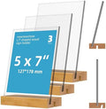 newnewshow 5"x7" Acrylic Sign Holder with Wood Base Wood Sign Holder Vertical or Slant Back Display for Store Office Wedding (3pack) by NEWNEWSHOW