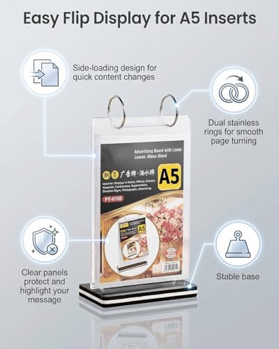 6-Page Flip Menu Holder, Acrylic Tabletop Sign Stand - Image 6