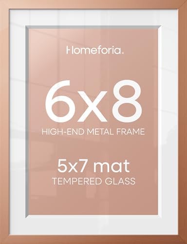 Homeforia 6x8 Rose Picture Frame, High-End Metal, 5x7 Mat, Glass by Homeforia