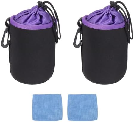 PATIKIL 2 Pcs Camera Lens Pouch, 4" ID x 6" H Drawstring Orange Interior Lens Pouch Protective Camera Lens Case Bag Soft Plush Neoprene Bag for DSLR Photography Gear, Black/Purple by PATIKIL