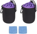 PATIKIL 2 Pcs Camera Lens Pouch, 4" ID x 6" H Drawstring Orange Interior Lens Pouch Protective Camera Lens Case Bag Soft Plush Neoprene Bag for DSLR Photography Gear, Black/Purple by PATIKIL