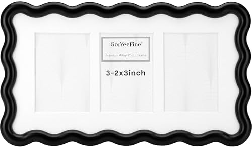 3-2x3‘’ Black Heavy-Duty Zinc Alloy Picture Frames,Unique Wave Design Black Picture Frame 3x2'',with Tempered Glass & Soft Velvet Backing for Desktop and Wall Hanging by GorYeeFine