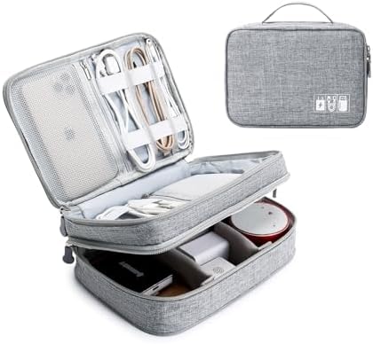 Lanola Travel Cable Organizer Bag, Electronic Accessories Case Portable Double Layer Cable Storage Bag for Cord, Charger, Flash Drive, Phone, SD Card,Personal Items - (Grey) by Lanola