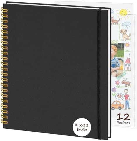8.5x11 Inch Scrapbook Photo Album, Linen Cover DIY Scrapbooks with 12 Sheets Plastic Sleeves 24 Pages Memory Book for Wedding Birthday Baby Travel (Black) by Hiwhy