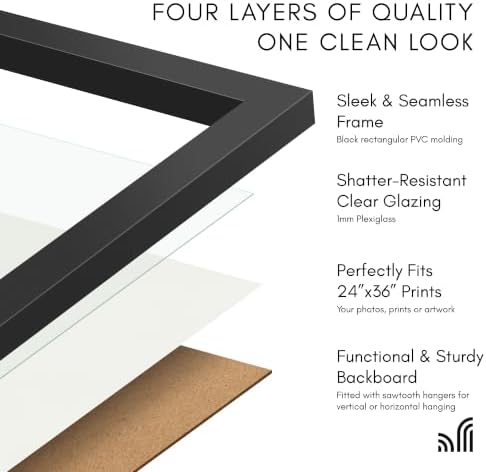 Americanflat 24x36 Poster Frame with Polished Plexiglass - Streamline Collection - Thin Border Picture Frame for Wall Display - Hanging Hardware Included - Black - Image 5