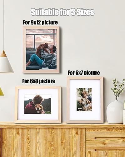 Egofine 9x12 Picture Frames Set of 4, Made of Solid Wood Covered by Plexiglass 5x7 and 6x8 with Mat or 9x12 without Mat, for Table Top Display and Wall Mounting Photo Frame Oak Wood - Image 5