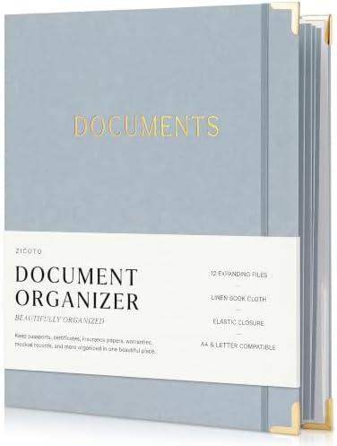 Important Document Organizer Set with Folders - Complete Linen Ring Binder by ZICOTO