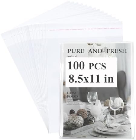 100 Pcs Resealable Magazine Bags Clear Plastic Sleeves for 8.5x11 Inch Paper,Comic Book,Art Prints (Bag Size:8.75x11.06 inch) by Miraclekoo