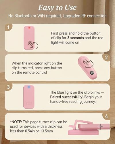 RF Remote Control Page Turner with Upgrade LCD Power Display, Wireless Reading Clicker for Kindle Paperwhite Kobo Oasis iPad, Phone Camera Remote Trigger, 36-Month Warranty (Pink) - Image 7