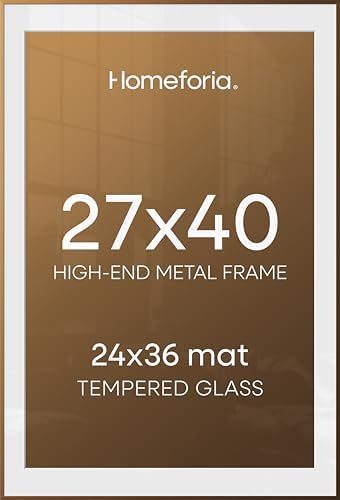 Homeforia 27x40 Bronze Poster Frame, High-End Metal, 24x36 Mat, Glass by Homeforia