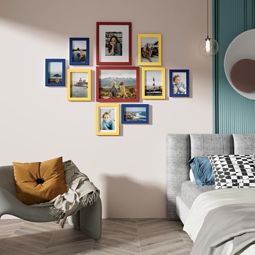 Vittanly 10 Pack Gallery Wall Frame Set, Red, Yellow, Blue - Image 3