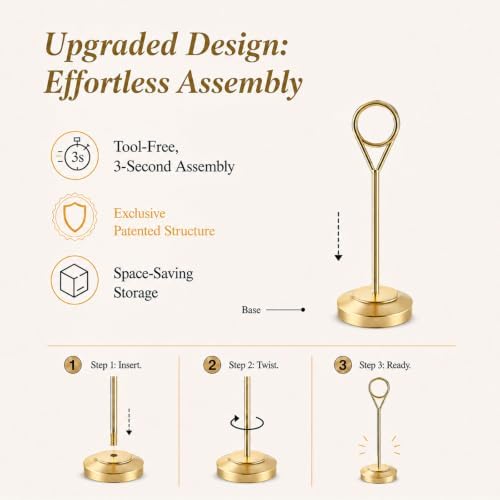 Radezon 12 Pcs Gold Table Number Holders, 4 Inch Tall Place Card Holders for Table, Sturdy Photo Picture Holders with Anti-Tip Base for Wedding Reception, Party, and Event Centerpiece - Image 5