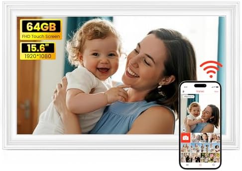 64GB Frameo 15.6" Digital Picture Frame Large 1920 x 1080 IPS FHD Touch Screen WiFi Electronic Photo Frames Share Moments Instantly Anywhere Best Gifts for Parents and Grandparents White by BIGASUO