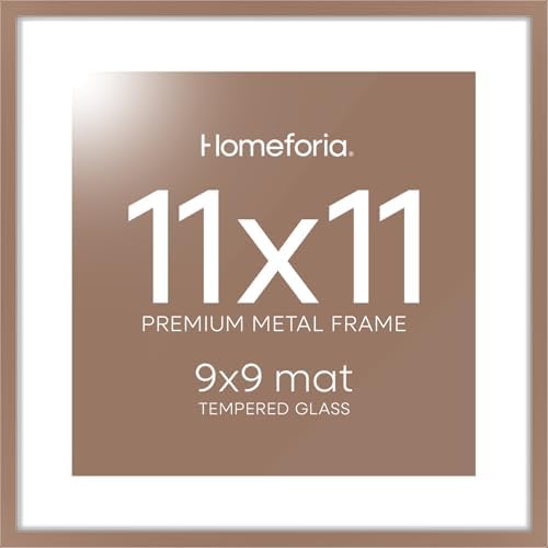 Homeforia 11x11 Mocha Picture Frame, High-End Metal, 9x9 Mat, Glass by Homeforia