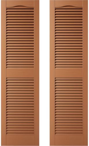 14.5 in. W x 67 in. H Builders Edge, Standard Cathedral Top Center Mullion, Open Louver Shutters, Includes Matching Installation Spikes (Per Pair), 471 - Treated Cedar by Builders+Edge