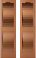 12 in. W x 48 in. H Builders Edge, Standard Cathedral Top Center Mullion, Open Louver Shutters, Includes Matching Installation Spikes (Per Pair), 471 - Treated Cedar by Builders+Edge