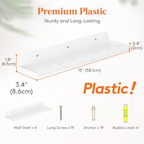 Lifewit Plastic Nursery Floating Book Shelves 12 Pack, 15"x3.4" White Clouds Plastic Wall Shelf for Bedroom Kids, Hanging Bookshelf Racks for Baby Toddler Children Room Decor, White - Image 3