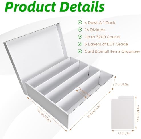 Calenzana 3200-Count Trading Cardboard Card Storage Boxes 1 Pack, 4 Row White Card Box with 16 Dividers, MTG, TCG Card Organizer - Image 2