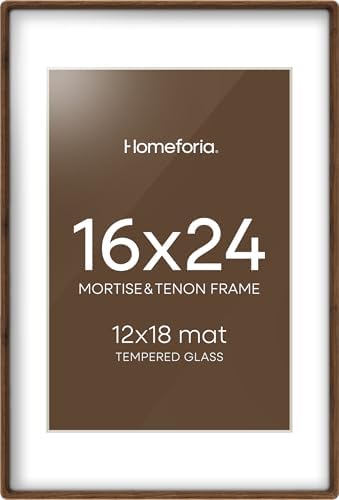 Homeforia 16x24 Mortise&Tenon Walnut Picture Frame, 12x18 Mat, Glass by Homeforia