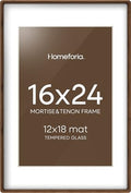 Homeforia 16x24 Mortise&Tenon Walnut Picture Frame, 12x18 Mat, Glass by Homeforia