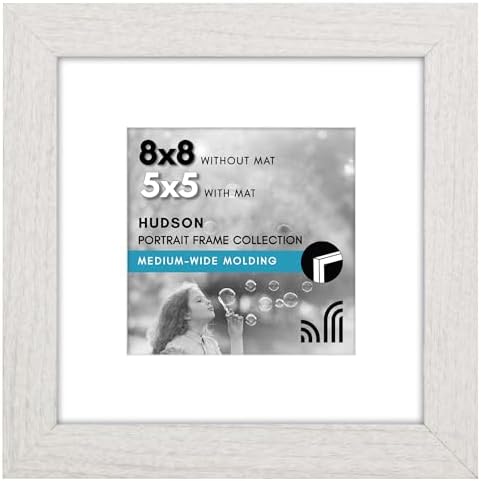 Americanflat 8x8 Picture Frame - Matted to 5x5 - Engineered Wood - White by Americanflat