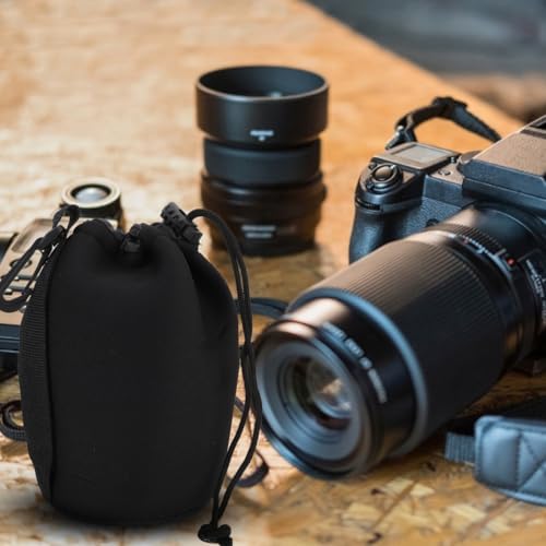 SHOWERORO 2 pack Neoprene Camera Lens Pouch Dslr Camera Lens Case Bag Drawstring Protective Storage for Shockproof Thermal Insulation Universal Container 3.93 X 3.14 X 3.14 in - Image 2