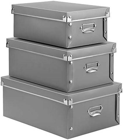 SEEKIND Storage Box, Decorative Storage Bins with Lid,3 in 1 Set,Plastic,with Handles,Press-Stud Fastening,Moisture-Proof,Foldable for Space Saving Storage,for Clothes, Cosmetic,Blankets (Grey) … by SEEKIND%2C+Professional+Office+Products+Supplier.