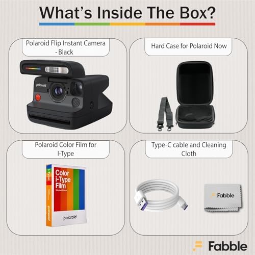 Polaroid Flip Instant Camera Black Bundle with Color i-Type Film (8 Photos), Hard Protective Case, 6ft USB Type-C Cable, and Grey Microfiber Cleaning Cloth - Image 2