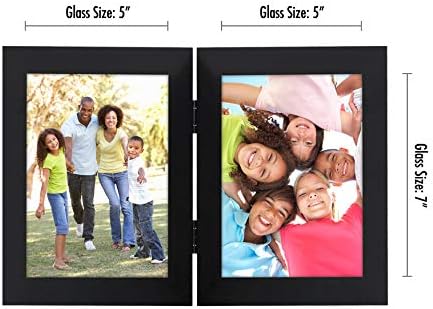 Americanflat Hinged 5x7 Picture Frame with Shatter-Resistant Glass - Double Picture Frames with Engineered Wood - Signature Collection - Photo Frame for Tabletop Display - Black - Image 2