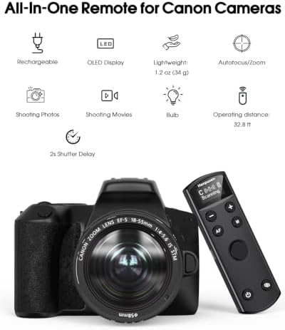for Canon Camera Remote Control, Hanpusen Rechargeable Wireless Shutter Release with OLED Screen for R50/G7X Mark III/R8/R5/R/RP/R50 V/R10/R5 Mark II/M50/M200/6D Mark II/M6 Mark II, Replace BR-E1 - Image 2