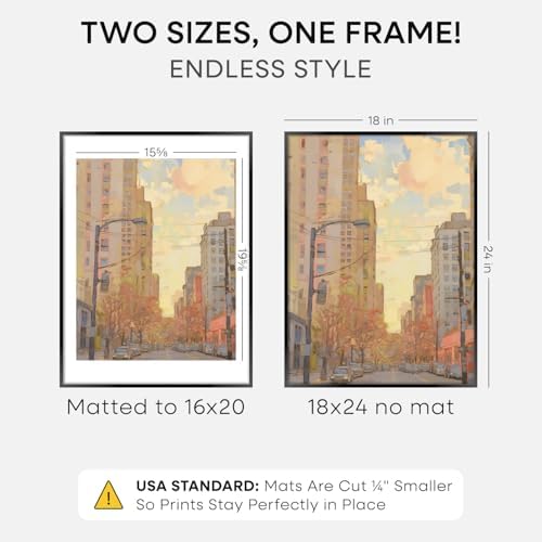 Homeforia 18x24 Black Poster Frame, High-End Metal, 16x20 Mat, Glass - Image 2