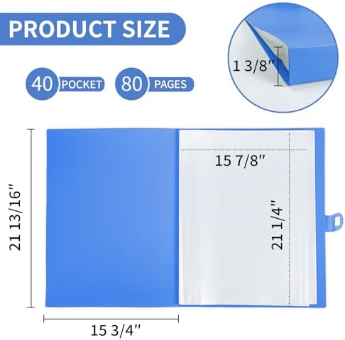JJRING 16x22 Art Portfolio Folder Binder with Handle, 40 Pocket, Blue - Image 2