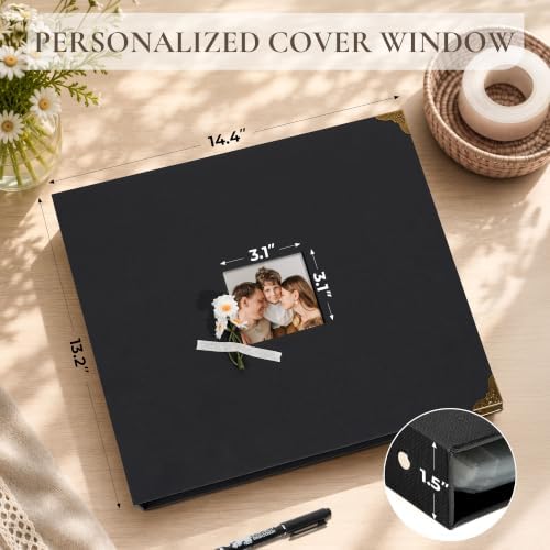 Vienrose Large 3 Ring Scrapbook Album 14.2 x 13 Inch, Textured Paper Cover DIY Photo Album with 40 Plastic Sleeves for Photos Baby Travel Wedding Anniversary Black - Image 2