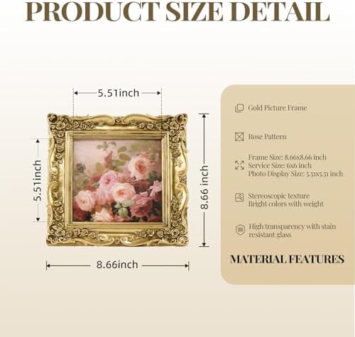 Cuspin 6x6 Gold Picture Frame Square Vintage Ornate Decorative Photo Frame - Image 5