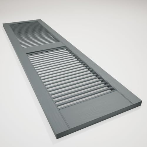 14.5 in. W x 25 in. H Builders Edge, Standard Cathedral Top Center Mullion, Open Louver Shutters, Includes Matching Installation Spikes (Per Pair), 419 - Storm Cloud - Image 6