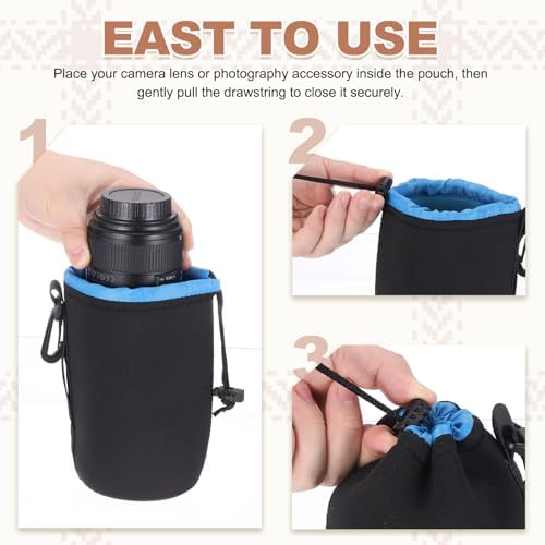 PATIKIL 2 Pcs Camera Lens Pouch, 4" ID x 6" H Drawstring Lens Pouch Protective Camera Lens Case Bag Soft Plush Neoprene Bag for DSLR Photography Gear, Black - Image 5