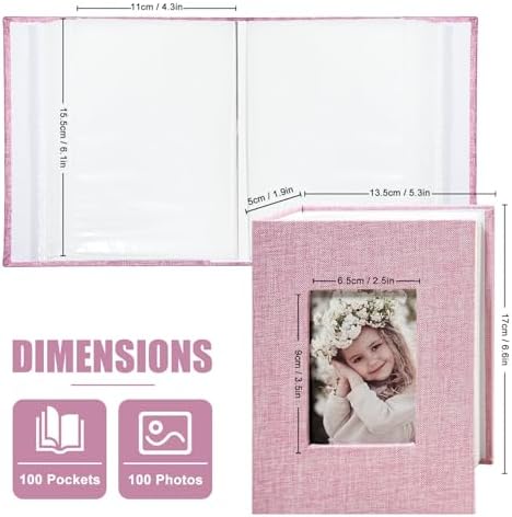 Photo Album 4x6 100 Pockets, Linen Cover Top Loader Vertical, Slip-in Picture Pink Pockets Albums for Wedding, Family, Anniversary, Baby, Vacation - Image 2