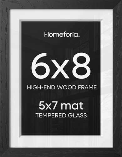 Homeforia 6x8 Black Oak Picture Frame, High-End Wood, 5x7 Mat, Glass by Homeforia