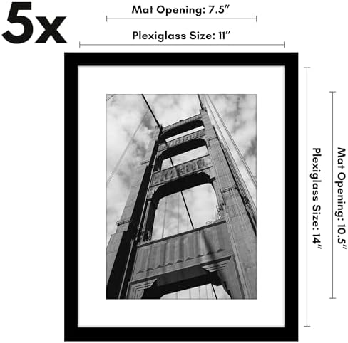 Americanflat 11x14 Picture Frame 5-Pack - Matted to 8x11 - Black - Image 2