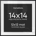 Homeforia 14x14 Black Picture Frame, High-End Metal, 12x12 Mat, Glass by Homeforia