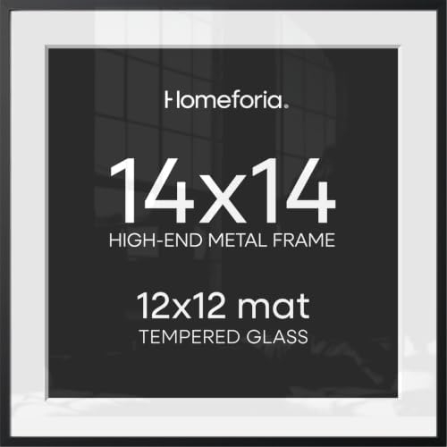 Homeforia 14x14 Black Picture Frame, High-End Metal, 12x12 Mat, Glass by Homeforia