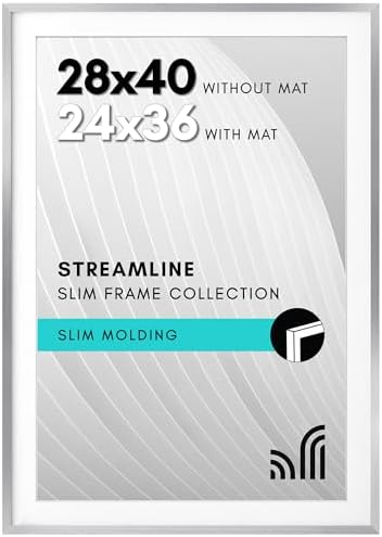 Americanflat 28x40 Poster Frame - Matted to 24x36 - Slim Molding - Silver by Americanflat