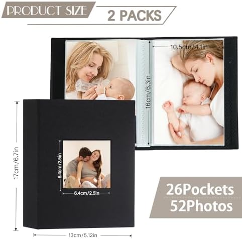 Artmag Mini Photo Album 4x6 50 Pockets 2 Pack, Linen Cover with Front Window Album Each Holds 52 Vertical Photos for Family Wedding Baby Children (Black) - Image 2
