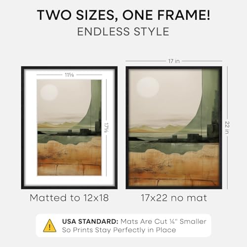 Homeforia 17x22 Black Oak Picture Frame, High-End Wood, 12x18 Mat, Glass - Image 2