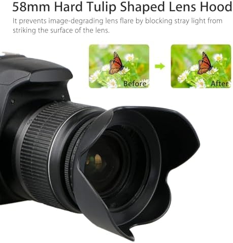 EEEKit 58mm Tulip Flower Lens Hood with UV Filter Lens for Canon EOS 77D 80D Rebel T8i T7 T7i T6i XTi SL2 DSLR Camera - Image 4