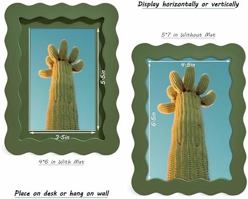 5x7 Green Picture Frame with Mat for 4x6, Curved Wavy Edge Deco Wooden Real Glass, Vertical or Horizontal Display Photo Gallery Wall & Tabletop Frame - Image 3
