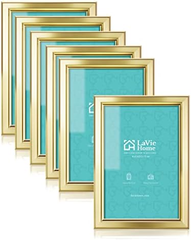 LaVie Home 4x6 Picture Frames (6 Pc, Gold) Simple Designed Photo Frame with High Definition Glass for Wall Mount & Table Top Display, Set of 6 Classic Collection by LaVieHome