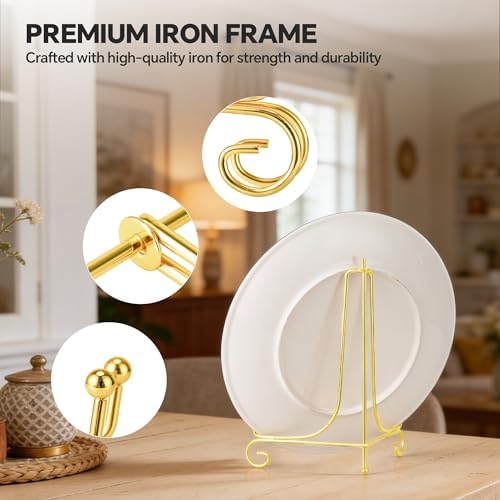 Artliving Plate Stands for Display, 7 Inch Decorative Plate Holder, Metal Picture Stand for Table, Small Easels for Display Card, Photo, and PSA Slab - Ideal for Party and Wedding (Gold, 2 Pack) - Image 6